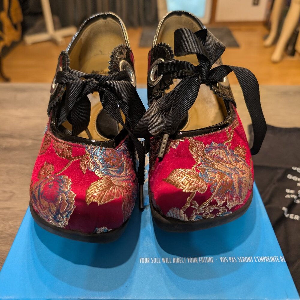 John Fluevog Red Bracquard Adele Limited Edition. Women's size 7.